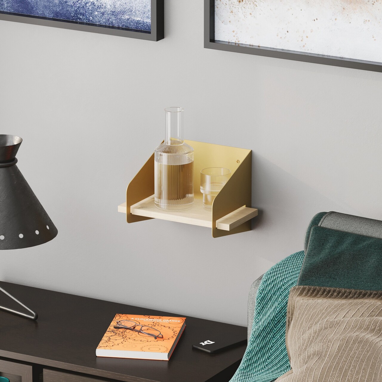 Raft de perete, Hanah Home, Short Arm, 30x20x19 cm, Auriu - imagine 7